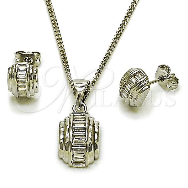 White Gold Filled Ring — Earring and Pendant Adult Set Baguette Design with — main product view — SKU 165144 | Oro Laminado Blanco anillo — Earring and Pendant Adult Set Baguette diseño with — SKU 165144