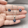 Rhodium Gold Filled Earring and Pendant Adult Set, Ball Design, with Sapphire Blue Cubic Zirconia, Polished, Rhodium Finish, 10.342.0252.2