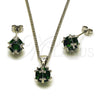 Rhodium Gold Filled Earring and Pendant Adult Set, Ball Design, with Green Cubic Zirconia, Polished, Rhodium Finish, 10.342.0252.3
