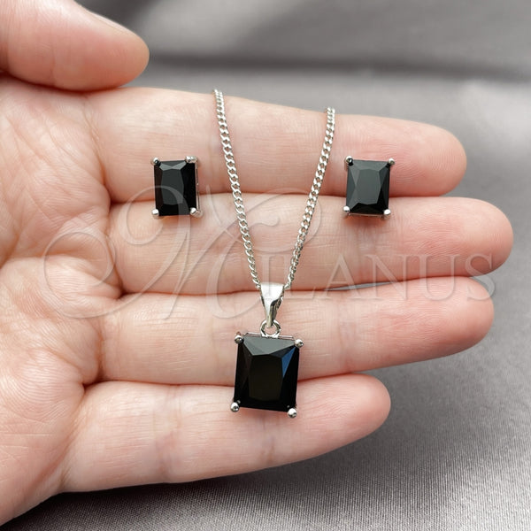 White Gold Filled Ring — Earring and Pendant Adult Set with Black Cubic — alternate product view — SKU 165148 | Oro Laminado Blanco anillo — Earring and Pendant Adult Set with negro Cubic — SKU 165148