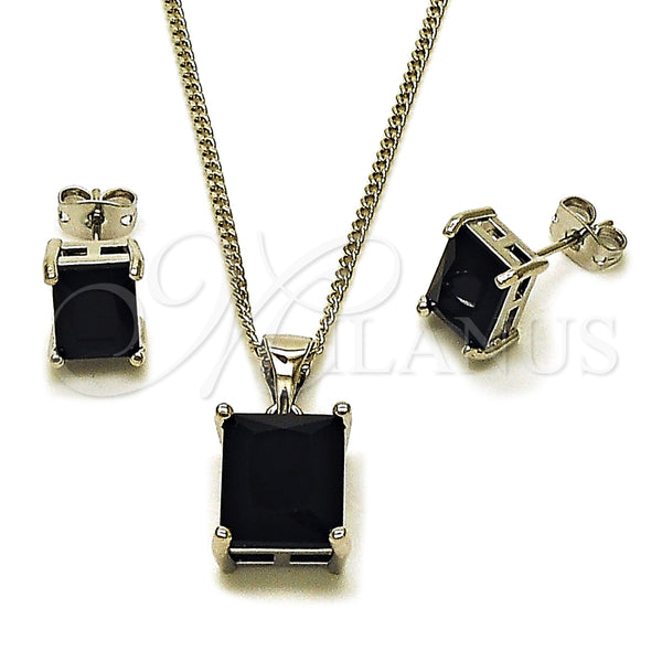 White Gold Filled Ring — Earring and Pendant Adult Set with Black Cubic — main product view — SKU 165148 | Oro Laminado Blanco anillo — Earring and Pendant Adult Set with negro Cubic — SKU 165148
