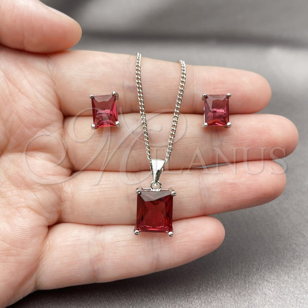 White Gold Filled Ring — Earring and Pendant Adult Set with Ruby Cubic — alternate product view — SKU 165149 | Oro Laminado Blanco anillo — Earring and Pendant Adult Set with Ruby Cubic — SKU 165149