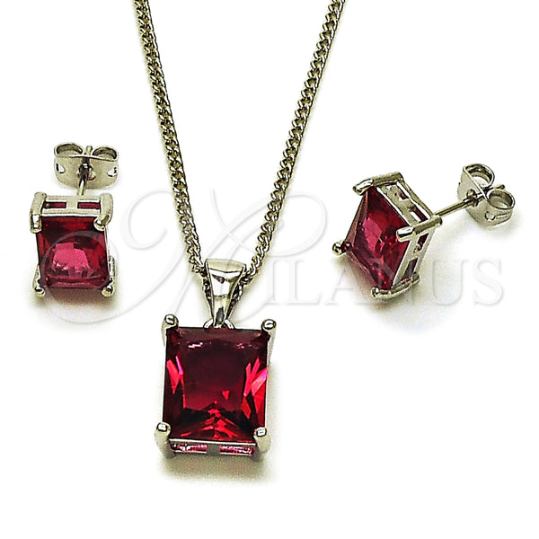 White Gold Filled Ring — Earring and Pendant Adult Set with Ruby Cubic — main product view — SKU 165149 | Oro Laminado Blanco anillo — Earring and Pendant Adult Set with Ruby Cubic — SKU 165149