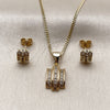 Oro Laminado Earring and Pendant Adult Set, Gold Filled Style with White Cubic Zirconia, Polished, Golden Finish, 10.342.0291