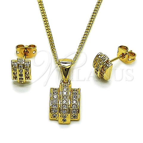 Oro Laminado Earring and Pendant Adult Set, Gold Filled Style with White Cubic Zirconia, Polished, Golden Finish, 10.342.0291