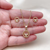 Oro Laminado Earring and Pendant Adult Set, Gold Filled Style Twist Design, with White Cubic Zirconia, Polished, Golden Finish, 10.342.0292