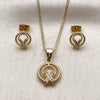 Oro Laminado Earring and Pendant Adult Set, Gold Filled Style Twist Design, with White Cubic Zirconia, Polished, Golden Finish, 10.342.0292