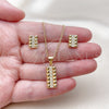 Oro Laminado Earring and Pendant Adult Set, Gold Filled Style with White Cubic Zirconia, Polished, Golden Finish, 10.342.0294