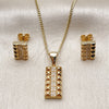 Oro Laminado Earring and Pendant Adult Set, Gold Filled Style with White Cubic Zirconia, Polished, Golden Finish, 10.342.0294