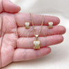 Oro Laminado Earring and Pendant Adult Set, Gold Filled Style with White Micro Pave, Polished, Golden Finish, 10.342.0295