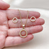 Oro Laminado Earring and Pendant Adult Set, Gold Filled Style with White Cubic Zirconia, Polished, Golden Finish, 10.342.0296
