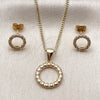 Oro Laminado Earring and Pendant Adult Set, Gold Filled Style with White Cubic Zirconia, Polished, Golden Finish, 10.342.0296