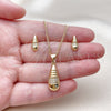 Oro Laminado Earring and Pendant Adult Set, Gold Filled Style Teardrop Design, with White Micro Pave, Polished, Golden Finish, 10.342.0297