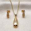 Oro Laminado Earring and Pendant Adult Set, Gold Filled Style Teardrop Design, with White Micro Pave, Polished, Golden Finish, 10.342.0297