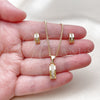 Oro Laminado Earring and Pendant Adult Set, Gold Filled Style with White Micro Pave, Polished, Golden Finish, 10.342.0298