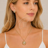 Oro Laminado Earring and Pendant Adult Set, Gold Filled Style with White Micro Pave, Polished, Golden Finish, 10.342.0299