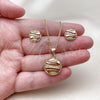 Oro Laminado Earring and Pendant Adult Set, Gold Filled Style with White Micro Pave, Polished, Golden Finish, 10.342.0299