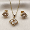 Oro Laminado Earring and Pendant Adult Set, Gold Filled Style with White Cubic Zirconia, Polished, Golden Finish, 10.342.0300