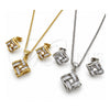 Oro Laminado Earring and Pendant Adult Set, Gold Filled Style Baguette Design, with White Cubic Zirconia, Polished, Golden Finish, 10.342.0300