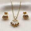 Oro Laminado Earring and Pendant Adult Set, Gold Filled Style Baguette Design, with White Cubic Zirconia, Polished, Golden Finish, 10.342.0301