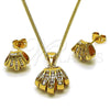 Oro Laminado Earring and Pendant Adult Set, Gold Filled Style Baguette Design, with White Cubic Zirconia, Polished, Golden Finish, 10.342.0301
