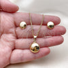 Oro Laminado Earring and Pendant Adult Set, Gold Filled Style Ball and Hollow Design, Polished, Golden Finish, 10.342.0302