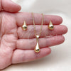 Oro Laminado Earring and Pendant Adult Set, Gold Filled Style Teardrop and Hollow Design, Polished, Golden Finish, 10.342.0303