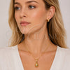 Oro Laminado Earring and Pendant Adult Set, Gold Filled Style Teardrop Design, Polished, Golden Finish, 10.342.0305.1