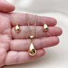 Oro Laminado Earring and Pendant Adult Set, Gold Filled Style Teardrop Design, Polished, Golden Finish, 10.342.0305.1