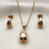 Oro Laminado Earring and Pendant Adult Set, Gold Filled Style Teardrop Design, Polished, Golden Finish, 10.342.0305.1