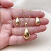 Oro Laminado Earring and Pendant Adult Set, Gold Filled Style Teardrop Design, Polished, Golden Finish, 10.342.0306.1