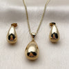Oro Laminado Earring and Pendant Adult Set, Gold Filled Style Teardrop Design, Polished, Golden Finish, 10.342.0306.1