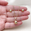 Oro Laminado Earring and Pendant Adult Set, Gold Filled Style Ball and Hollow Design, Polished, Golden Finish, 10.342.0308