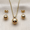 Oro Laminado Earring and Pendant Adult Set, Gold Filled Style Ball and Hollow Design, Polished, Golden Finish, 10.342.0308