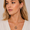 Oro Laminado Earring and Pendant Adult Set, Gold Filled Style Flower Design, with Multicolor Cubic Zirconia and White Micro Pave, Polished, Golden Finish, 10.342.0309