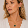 Oro Laminado Earring and Pendant Adult Set, Gold Filled Style Four-leaf Clover and Heart Design, with Green and White Cubic Zirconia, Polished, Golden Finish, 10.342.0310