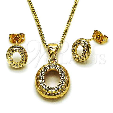Oro Laminado Earring and Pendant Adult Set, Gold Filled Style with White Cubic Zirconia, Polished, Golden Finish, 10.342.0311