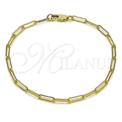 Oro Laminado Fancy Bracelet, Gold Filled Style Paperclip Design, Polished, Golden Finish, 04.213.0274.07 (Thickness, 8 Inches Length)