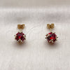 Oro Laminado Stud Earring, Gold Filled Style Ball Design, with Garnet Cubic Zirconia, Polished, Golden Finish, 02.342.0360.2