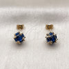 Oro Laminado Stud Earring, Gold Filled Style Ball Design, with Sapphire Blue Cubic Zirconia, Polished, Golden Finish, 02.342.0360.3