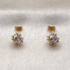 Oro Laminado Stud Earring, Gold Filled Style Ball Design, with White Cubic Zirconia, Polished, Golden Finish, 02.342.0360.4