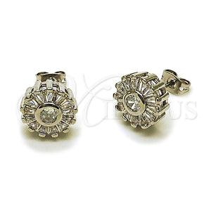 White Gold Filled Ring — Stud Earring Baguette and Flower Design with White — main product view — SKU 165183 | Oro Laminado Blanco anillo — Stud Earring Baguette and flor diseño with blanco — SKU 165183