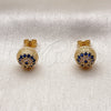 Oro Laminado Stud Earring, Gold Filled Style Ball Design, with Sapphire Blue and White Micro Pave, Polished, Golden Finish, 02.342.0168.1