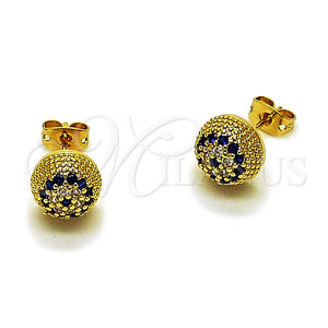 Gold Filled Ring — Stud Earring Ball Design with Sapphire Blue and — main product view — SKU 165185 | Oro Laminado anillo — Stud Earring Ball diseño with Sapphire Blue and — SKU 165185