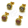 Oro Laminado Stud Earring, Gold Filled Style Ball Design, with Sapphire Blue and White Micro Pave, Polished, Golden Finish, 02.342.0168.1