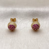 Oro Laminado Stud Earring, Gold Filled Style Ball Design, with Ruby Micro Pave, Polished, Golden Finish, 02.342.0168.2