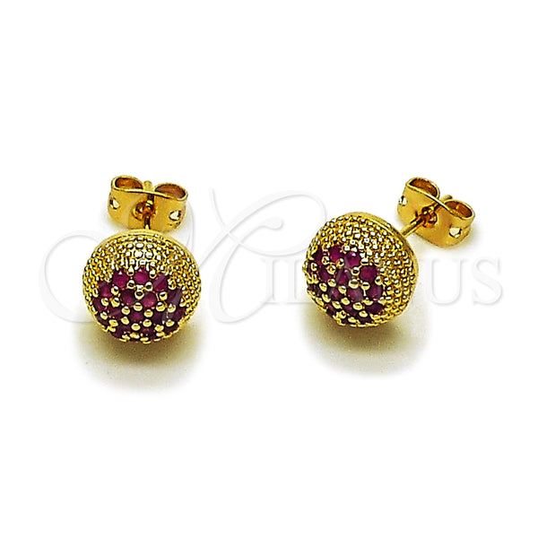 Gold Filled Ring — Stud Earring Ball Design with Ruby Micro Pave — main product view — SKU 165186 | Oro Laminado anillo — Stud Earring Ball diseño with Ruby Micro Pave — SKU 165186