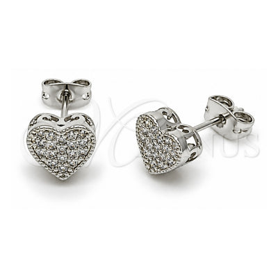 White Gold Filled Stud Earring, Heart Design, with White Cubic Zirconia, Polished, Rhodium Finish, 02.342.0016.1