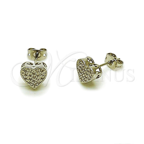 Rhodium Gold Filled Stud Earring, Heart Design, with White Cubic Zirconia, Polished, Rhodium Finish, 02.342.0016.1