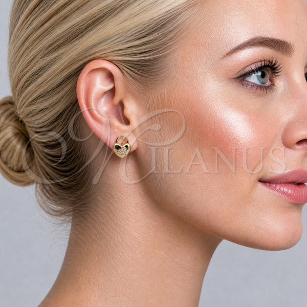 Gold Filled Ring — Stud Earring Heart and Lock Design with White — alternate product view — SKU 165190 | Oro Laminado anillo — Stud Earring corazón and Lock diseño with blanco — SKU 165190